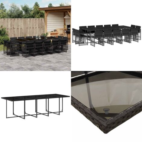 Set da Pranzo da Giardino 15 pz con Cuscini Nero in Polyrattan - Sedie da giardino - Tavolo da giardino
