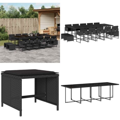 Set da Pranzo da Giardino 15 pz con Cuscini Nero in Polyrattan - Sedie da giardino - Tavolo da giardino
