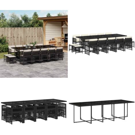Set da Pranzo da Giardino 15 pz con Cuscini Nero in Polyrattan - Sedie da giardino - Tavolo da giardino
