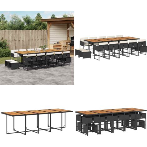 Set da Pranzo da Giardino 15 pz con Cuscini Nero in Polyrattan - Sedie da giardino - Tavolo da giardino