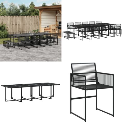 Set da Pranzo da Giardino 15 pz Nero in Polyrattan - Sedie da giardino - Tavolo da giardino