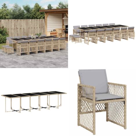 Set da Pranzo da Giardino 17 pz con Cuscini Beige in Polyrattan - Sedie da giardino - Tavolo da giardino
