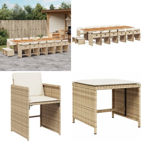 Set da Pranzo da Giardino 17 pz con Cuscini Beige in Polyrattan - Sedie da giardino - Tavolo da giardino