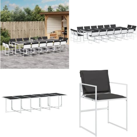 Set da Pranzo da Giardino 17 pz con Cuscini Bianco in Textilene - Sedie da giardino - Tavolo da giardino