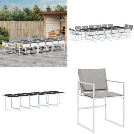 Set da Pranzo da Giardino 17 pz con Cuscini Bianco in Textilene - Sedie da giardino - Tavolo da giardino