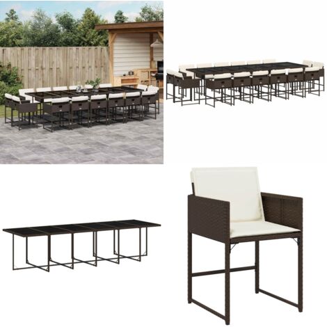 Set da Pranzo da Giardino 17 pz con Cuscini Marrone Polyrattan - Sedie da giardino - Tavolo da giardino