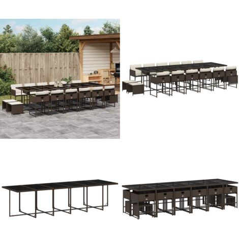 Set da Pranzo da Giardino 17 pz con Cuscini Marrone Polyrattan - Sedie da giardino - Tavolo da giardino