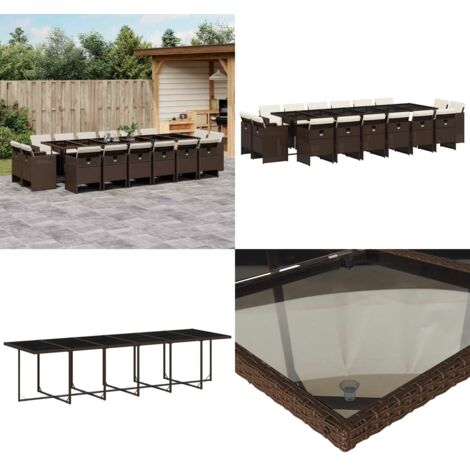 Set da Pranzo da Giardino 17 pz con Cuscini Marrone Polyrattan - Sedie da giardino - Tavolo da giardino