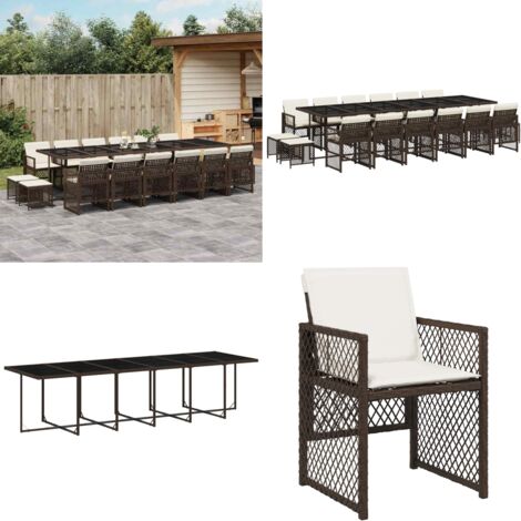 Set da Pranzo da Giardino 17 pz con Cuscini Marrone Polyrattan - Sedie da giardino - Tavolo da giardino