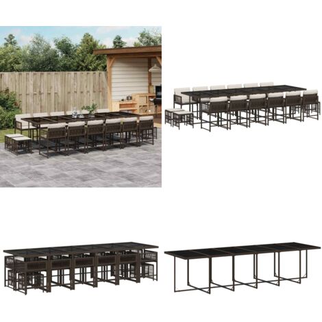 Set da Pranzo da Giardino 17 pz con Cuscini Marrone Polyrattan - Sedie da giardino - Tavolo da giardino