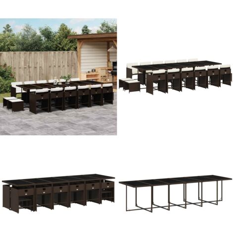 Set da Pranzo da Giardino 17 pz con Cuscini Marrone Polyrattan - Sedie da giardino - Tavolo da giardino