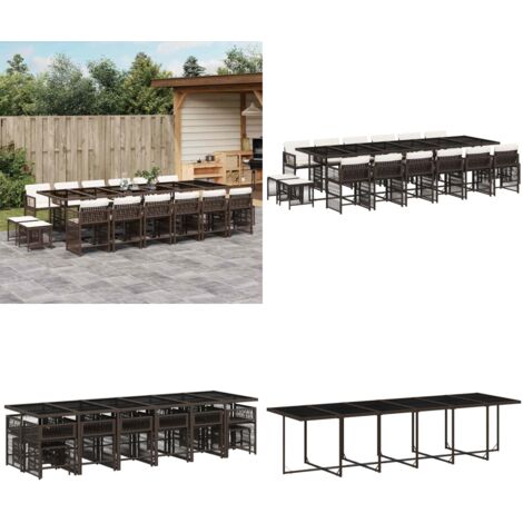 Set da Pranzo da Giardino 17 pz con Cuscini Marrone Polyrattan - Sedie da giardino - Tavolo da giardino