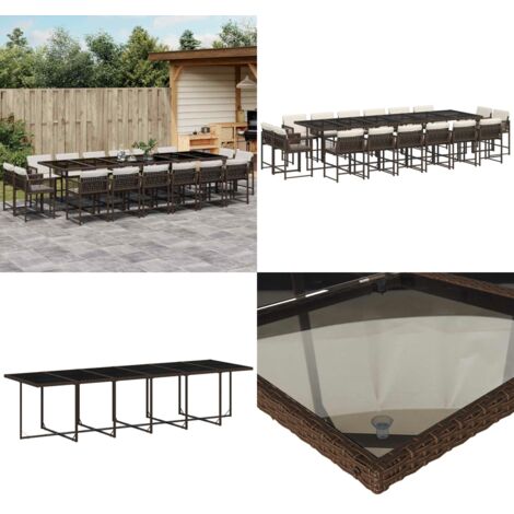Set da Pranzo da Giardino 17 pz con Cuscini Marrone Polyrattan - Sedie da giardino - Tavolo da giardino