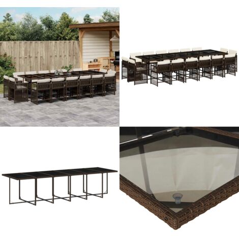Set da Pranzo da Giardino 17 pz con Cuscini Marrone Polyrattan - Sedie da giardino - Tavolo da giardino