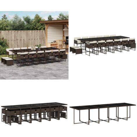 Set da Pranzo da Giardino 17 pz con Cuscini Marrone Polyrattan - Sedie da giardino - Tavolo da giardino