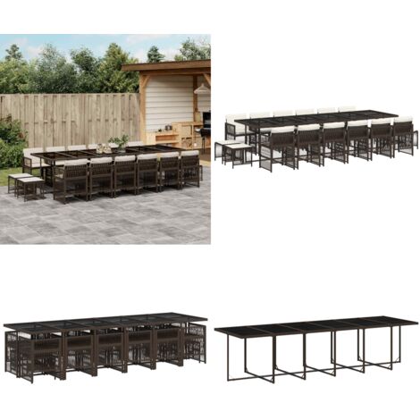 Set da Pranzo da Giardino 17 pz con Cuscini Marrone Polyrattan - Sedie da giardino - Tavolo da giardino