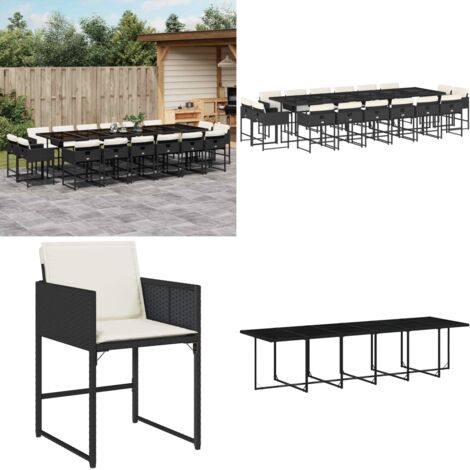 Set da Pranzo da Giardino 17 pz con Cuscini Nero in Polyrattan - Sedie da giardino - Tavolo da giardino