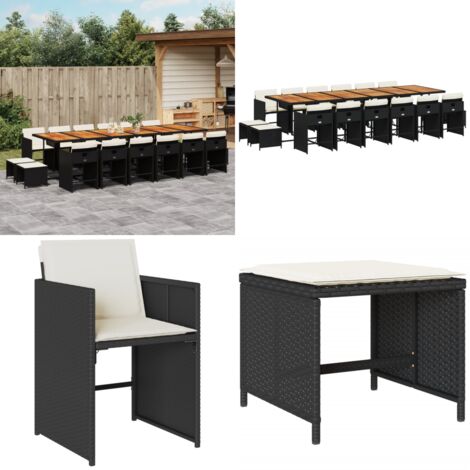 Set da Pranzo da Giardino 17 pz con Cuscini Nero in Polyrattan - Sedie da giardino - Tavolo da giardino
