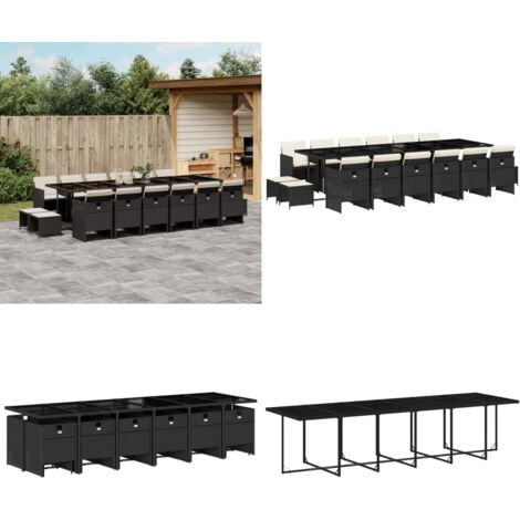 Set da Pranzo da Giardino 17 pz con Cuscini Nero in Polyrattan - Sedie da giardino - Tavolo da giardino