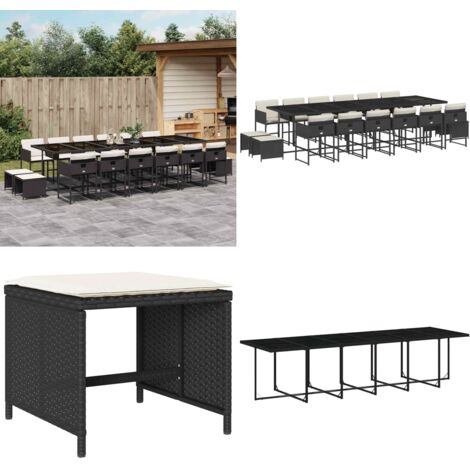 Set da Pranzo da Giardino 17 pz con Cuscini Nero in Polyrattan - Sedie da giardino - Tavolo da giardino