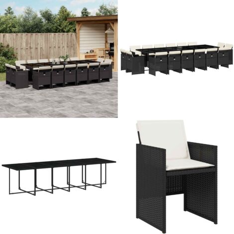 Set da Pranzo da Giardino 17 pz con Cuscini Nero in Polyrattan - Sedie da giardino - Tavolo da giardino
