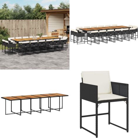 Set da Pranzo da Giardino 17 pz con Cuscini Nero in Polyrattan - Sedie da giardino - Tavolo da giardino