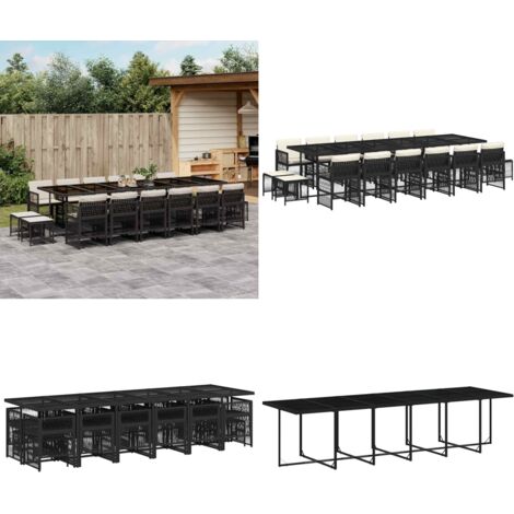 Set da Pranzo da Giardino 17 pz con Cuscini Nero in Polyrattan - Sedie da giardino - Tavolo da giardino