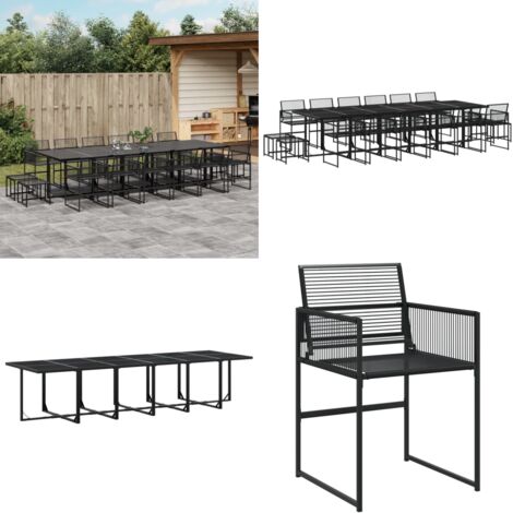 Set da Pranzo da Giardino 17 pz Nero in Polyrattan - Sedie da giardino - Tavolo da giardino