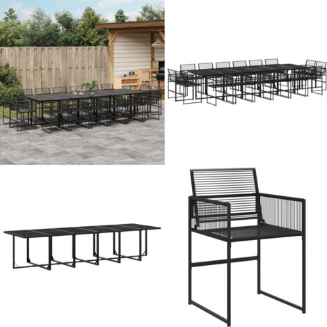 Set da Pranzo da Giardino 17 pz Nero in Polyrattan - Sedie da giardino - Tavolo da giardino