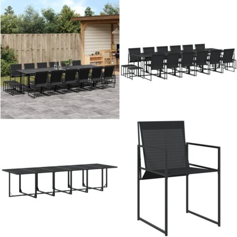 Set da Pranzo da Giardino 17 pz Nero in Textilene - Sedie da giardino - Tavolo da giardino