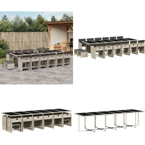 Set da Pranzo da Giardino 17pz con Cuscini Grigio in Polyrattan - Sedie da giardino - Tavolo da giardino
