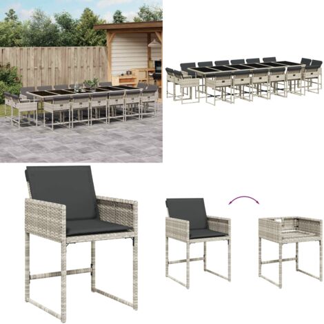 Set da Pranzo da Giardino 17pz con Cuscini Grigio in Polyrattan - Sedie da giardino - Tavolo da giardino