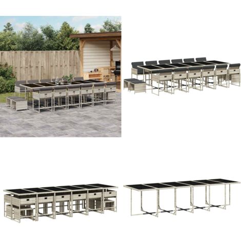 Set da Pranzo da Giardino 17pz con Cuscini Grigio in Polyrattan - Sedie da giardino - Tavolo da giardino