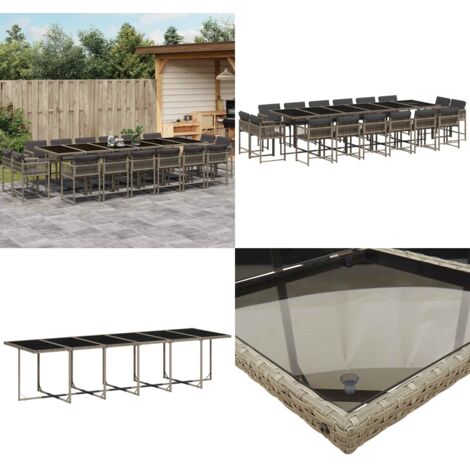 Set da Pranzo da Giardino 17pz con Cuscini Grigio in Polyrattan - Sedie da giardino - Tavolo da giardino