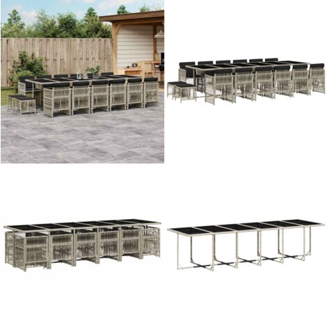 Set da Pranzo da Giardino 17pz con Cuscini Grigio in Polyrattan - Sedie da giardino - Tavolo da giardino