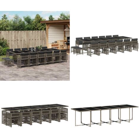 Set da Pranzo da Giardino 17pz con Cuscini Grigio in Polyrattan - Sedie da giardino - Tavolo da giardino