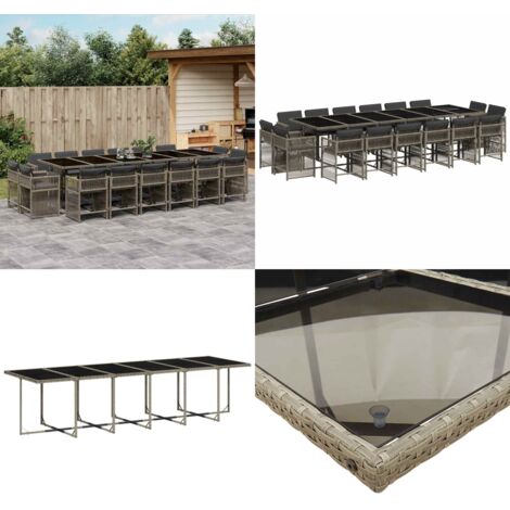 Set da Pranzo da Giardino 17pz con Cuscini Grigio in Polyrattan - Sedie da giardino - Tavolo da giardino