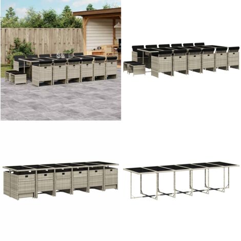 Set da Pranzo da Giardino 17pz con Cuscini Grigio in Polyrattan - Sedie da giardino - Tavolo da giardino