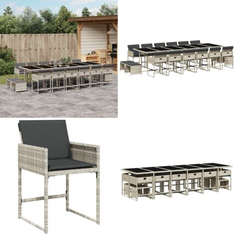 Set da Pranzo da Giardino 17pz con Cuscini Grigio in Polyrattan - Sedie da giardino - Tavolo da giardino
