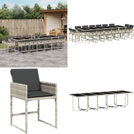 Set da Pranzo da Giardino 17pz con Cuscini Grigio in Polyrattan - Sedie da giardino - Tavolo da giardino