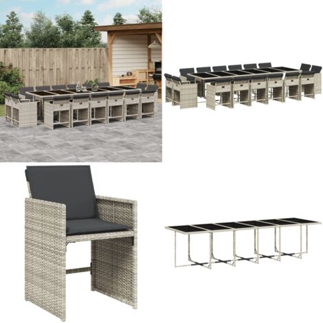 Set da Pranzo da Giardino 17pz con Cuscini Grigio in Polyrattan - Sedie da giardino - Tavolo da giardino