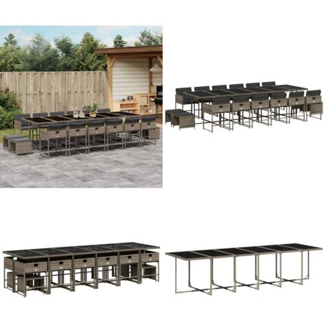 Set da Pranzo da Giardino 17pz con Cuscini Grigio in Polyrattan - Sedie da giardino - Tavolo da giardino