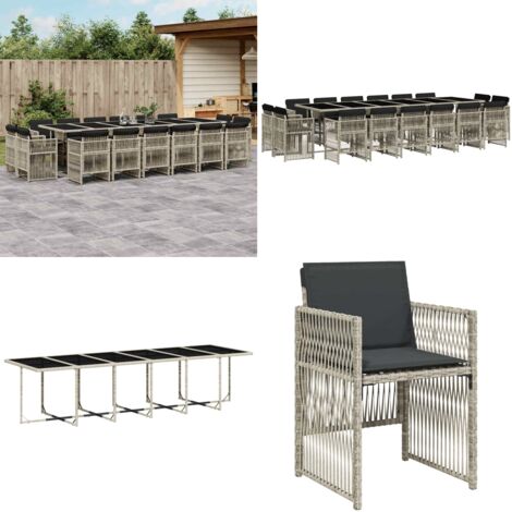 Set da Pranzo da Giardino 17pz con Cuscini Grigio in Polyrattan - Sedie da giardino - Tavolo da giardino