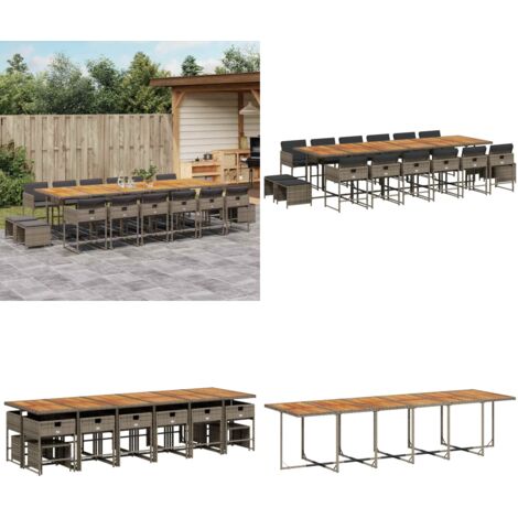 Set da Pranzo da Giardino 17pz con Cuscini Grigio in Polyrattan - Sedie da giardino - Tavolo da giardino