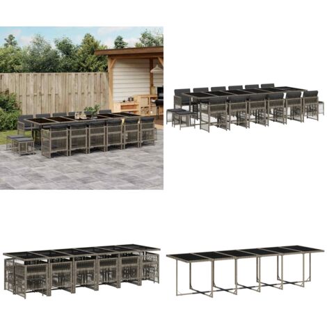 Set da Pranzo da Giardino 17pz con Cuscini Grigio in Polyrattan - Sedie da giardino - Tavolo da giardino