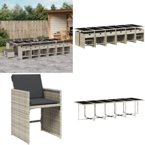 Set da Pranzo da Giardino 17pz con Cuscini Grigio in Polyrattan - Sedie da giardino - Tavolo da giardino