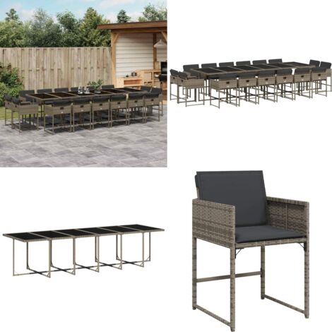Set da Pranzo da Giardino 17pz con Cuscini Grigio in Polyrattan - Sedie da giardino - Tavolo da giardino