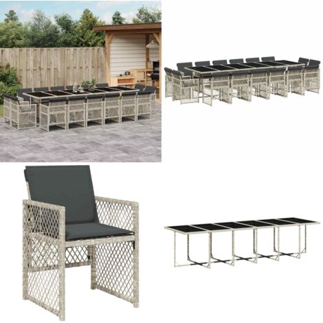 Set da Pranzo da Giardino 17pz con Cuscini Grigio in Polyrattan - Sedie da giardino - Tavolo da giardino