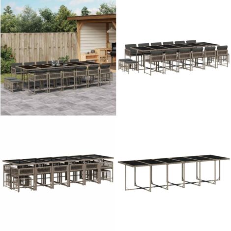 Set da Pranzo da Giardino 17pz con Cuscini Grigio in Polyrattan - Sedie da giardino - Tavolo da giardino