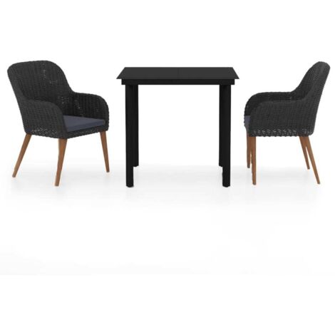 Set da pranzo da giardino 3 pezzi con cuscini nero 020014600